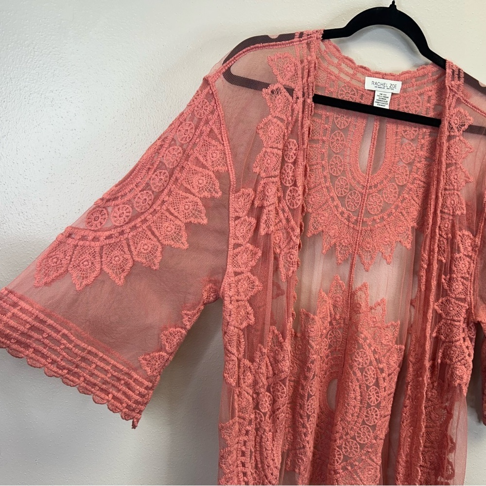 Rachel Zoe Coral Lace Cover-Up Mandala Pattern Boho Beachy O/S Cotton Blend - Picture 7 of 10